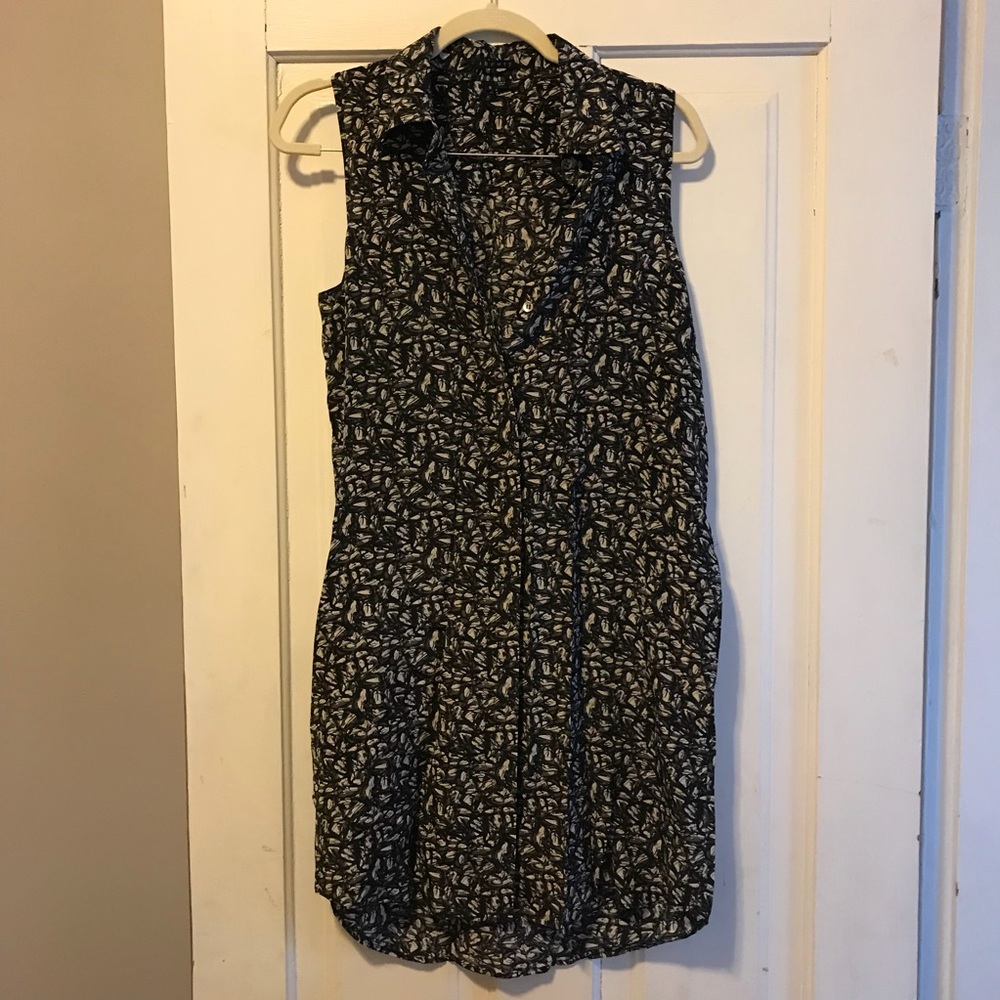 Theory silk slvls buttondown dress/tunic w/pockets